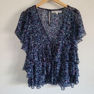 Lauren Conrad floral chiffon ruffle top